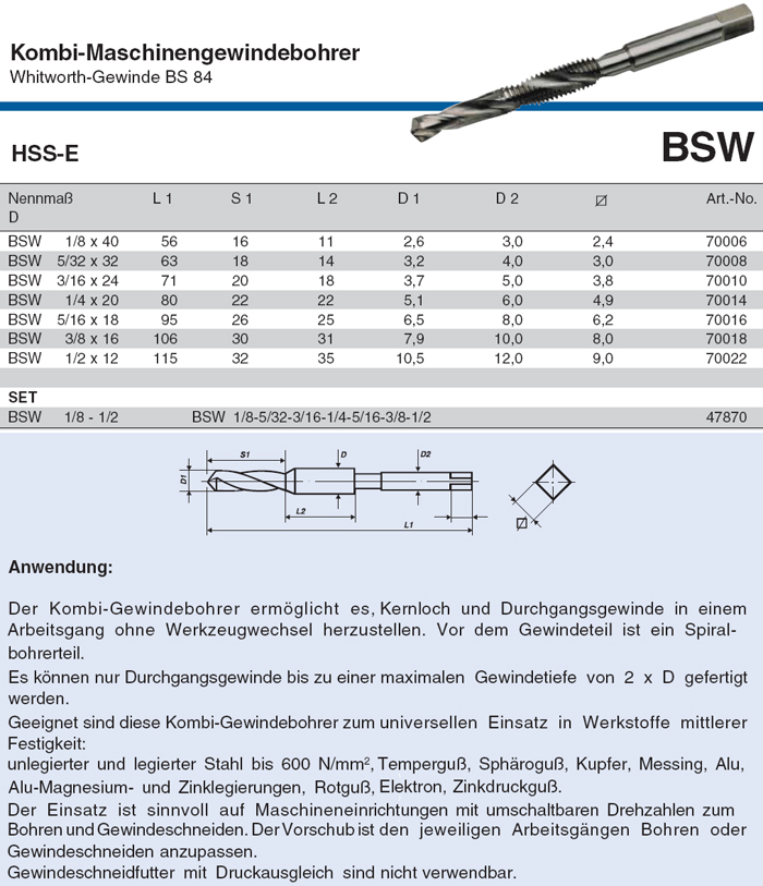 VÖLKEL Kombi-Gewindebohrer-Bit M10 X 1,5 – 1/4" Sechskant, Bohren + Schneiden + Entgraten In Einem Durchgang
