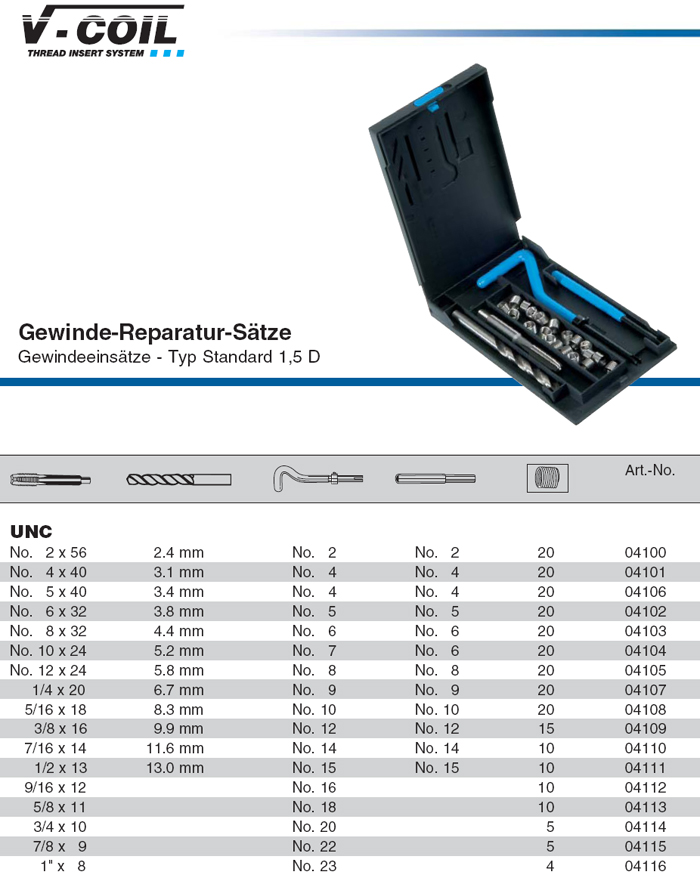 VÖLKEL UNC Gewindeeinsatz 1,0D DIN8140 Gewindedraht Gewinde Einsatz Reparatur 